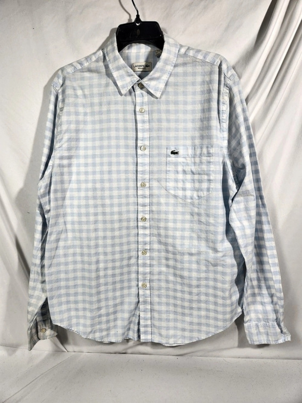 Lacoste Regular Fit Gingham Poplin Shirt Blue & White XL